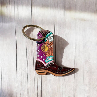Sky tooled leather boot keychain 