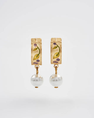 Blackberry Bramble Pearl Drop Gold Earrings