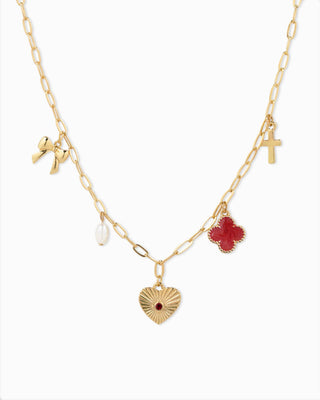 Sunburst Heart Mixed Charm Necklace