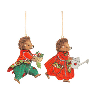 2 Asst'd print wooden hedgehog orns