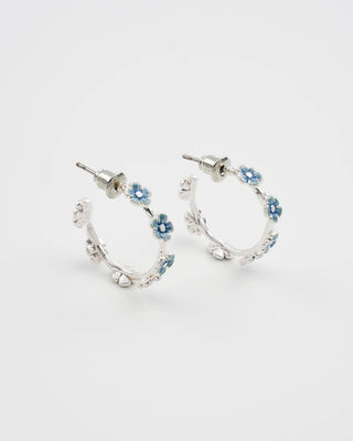 Forget-Me-Not Stud Hoop Earrings Silver