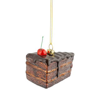 Glass piece of chocolate cake orn, cherry