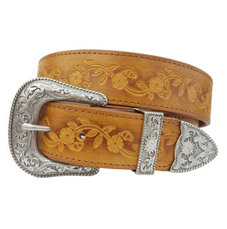 Silver Western Buckle Set w.Vintage Hand Painted Tooled Belt