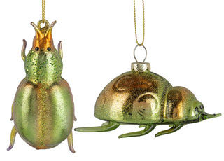 2 Asst'd glass insect orns iridescent green