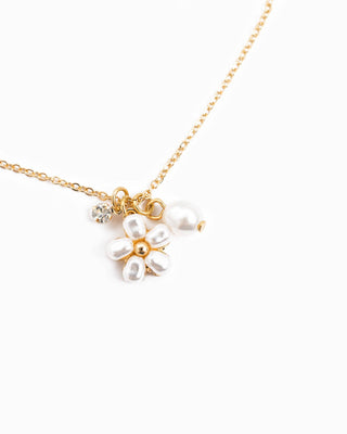 Stone & Pearl Flower Charm Necklace