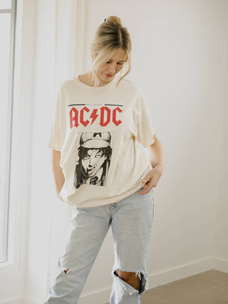 ACDC High Voltage Sketch Off White Thrifted Graphic Tee