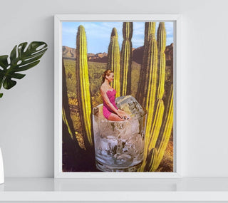 Cactus Drink Collage Art Print, Desert Palm Springs Decor