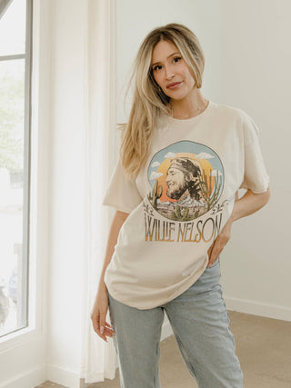 Willie Nelson In The Sky Off White Thrifted Graphic Tee