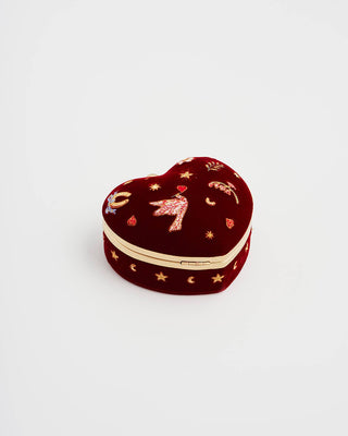 Love Scatter Red Velvet Embroidered Jewellery Box