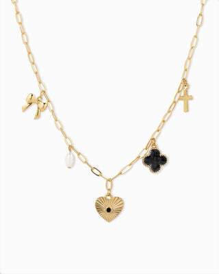 Sunburst Heart Mixed Charm Necklace