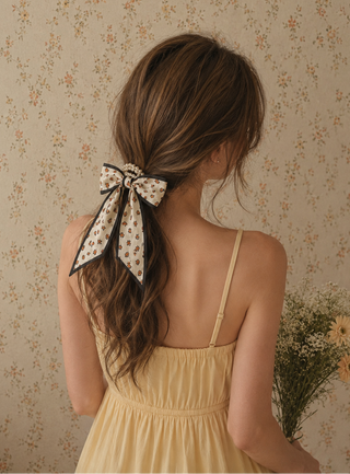 Pearl Beaded Long Bow Hair Tie