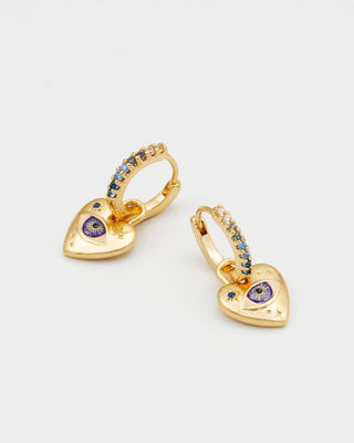 Augury Eye Heart Charm Huggie Earrings