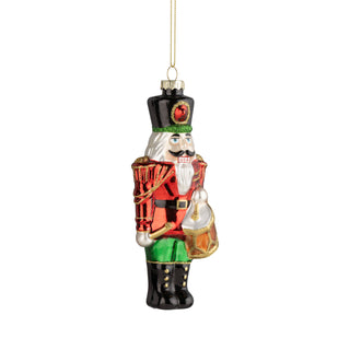 Glass nutcracker orn w/ drum,metallic finish