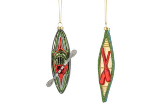 2 Asst'd glass kayak orns , green/yellow