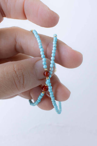 Turquoise Bead Necklace with Red Natural Stone Accents