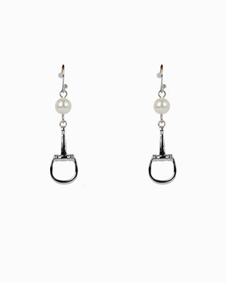 Horsebit Drop Hook Earrings with Cream Pearl Accents