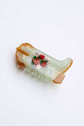 Cute Strawberry Embellished Cowgirl Boots Hair Claw Clip