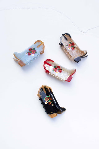 Cute Strawberry Embellished Cowgirl Boots Hair Claw Clip
