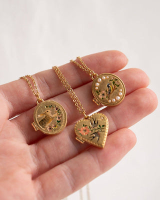 Swallow Heart Locket Chain Necklace