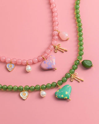 Green Jade Marbled Heart Bead Necklace