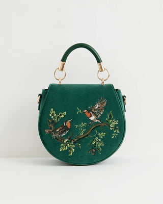 Robin Love Fern Green Velvet Embroidered Purse