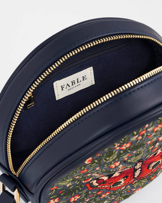 Butterfly Navy Embroidered Circle Bag