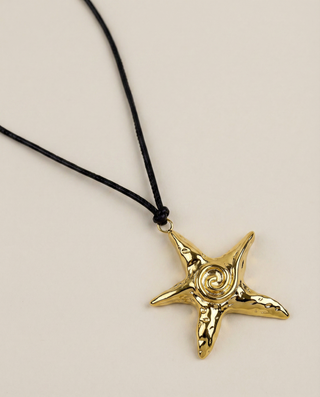 Stainless Steel Large Spiral Starfish Pendant Cord Necklace