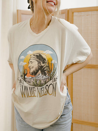 Willie Nelson In The Sky Off White Thrifted Graphic Tee
