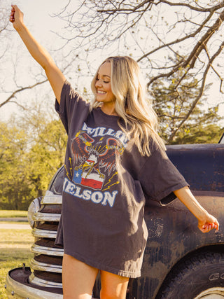 O/S Willie Nelson Born For Trouble Off Black Oversized Tee