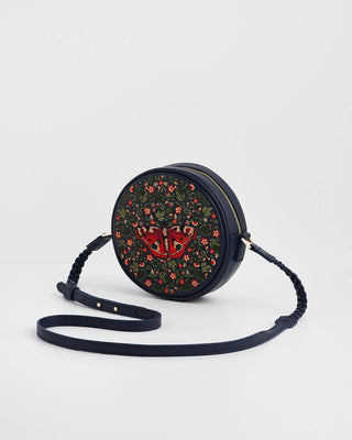 Butterfly Navy Embroidered Circle Bag