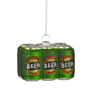 Glass 6-pack beer ornament, green