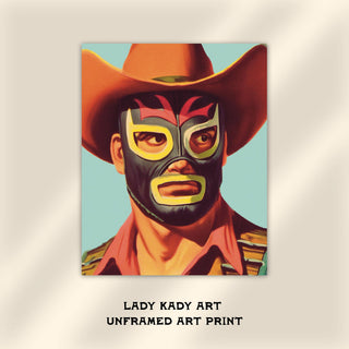 Luchador Mask Cowboy Wall Art, Funky Western Wall Decor