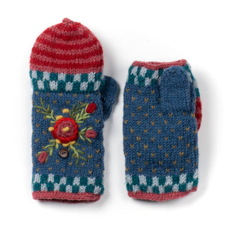 Aubrey Floral Embroidered Wool Flip Mittens | Handwarmer