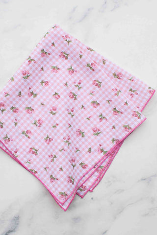 Floral Gingham Cotton Square Scarf