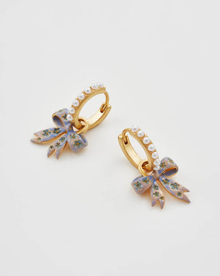 Bow Pearl Huggie Earrings