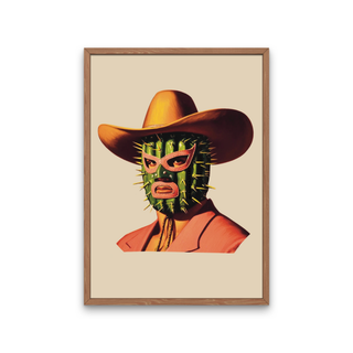 Cactus Luchador Cowboy Art Print, Unique Western Decor