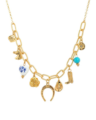Western Blue Ceramic Multi Charm Necklace