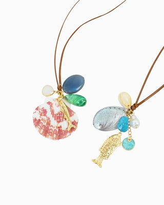 Beach Mode Coastal Mermaid Treasure Mix Charm Cord Necklace