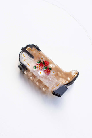Cute Strawberry Embellished Cowgirl Boots Hair Claw Clip