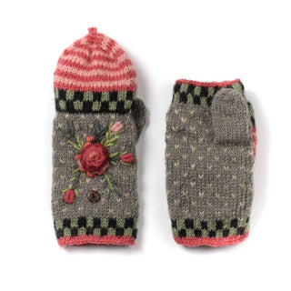 Aubrey Floral Embroidered Wool Flip Mittens | Handwarmer