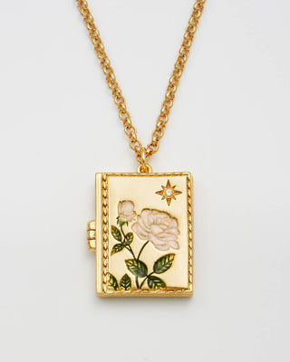 White English Rose Locket Necklace