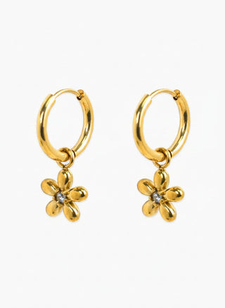 Stainless Flower CZ Drop Huggie Hoop Earrings