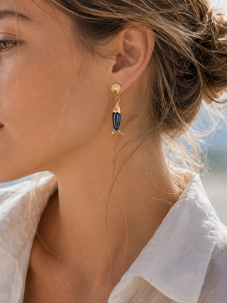 Coastal Navy Enamel Fish Drop Earrings
