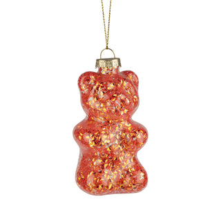Glass gummy bear orn,interior orange glitter