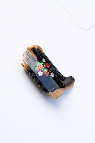 Cute Strawberry Embellished Cowgirl Boots Hair Claw Clip