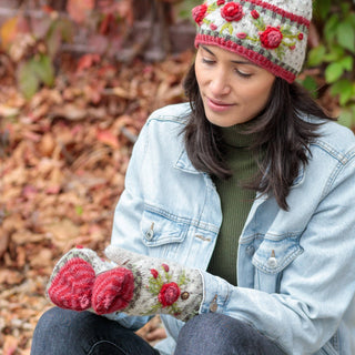 Aubrey Floral Embroidered Wool Flip Mittens | Handwarmer