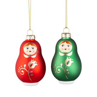 2 Asst'd gls matryoshka doll orns
