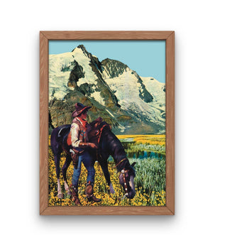 Mountain Cowboy Collage Print, Western Decor, Cowboy Print