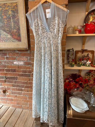 Vintage Long Blue Lace Dress