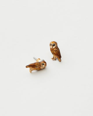 Enamel Barn Owl Stud Earrings